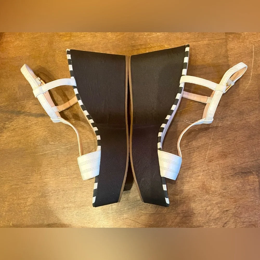 kate spade White and Black T-Strap Platform Wedge Sandals - Picture 5 of 11